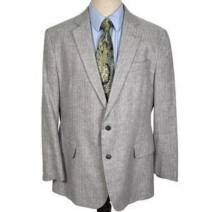 Stafford Blazer Men 46R‎ Gray Herringbone Linen Blend Jacket Spring Summer